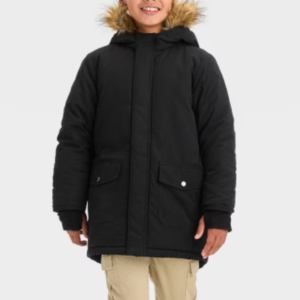 Solid Parka Jacket Cat & Jack ,Snow overalls All In Motion gloves Black set